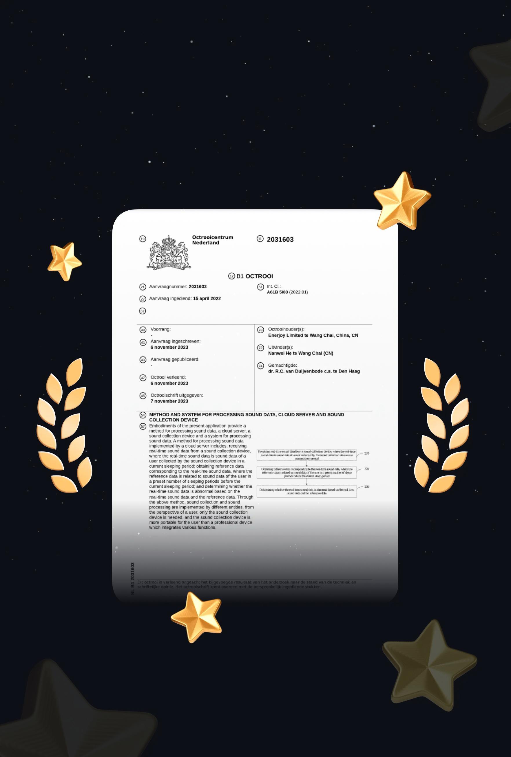 official patent for sleep tracking technology by Shuteye