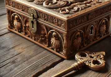 An ornate wooden box with a matching golden key on a rustic wooden surface, symbolizing unlocking secrets, hidden knowledge, and discovering the key to mysteries. What Does It Mean To Dream of Keys