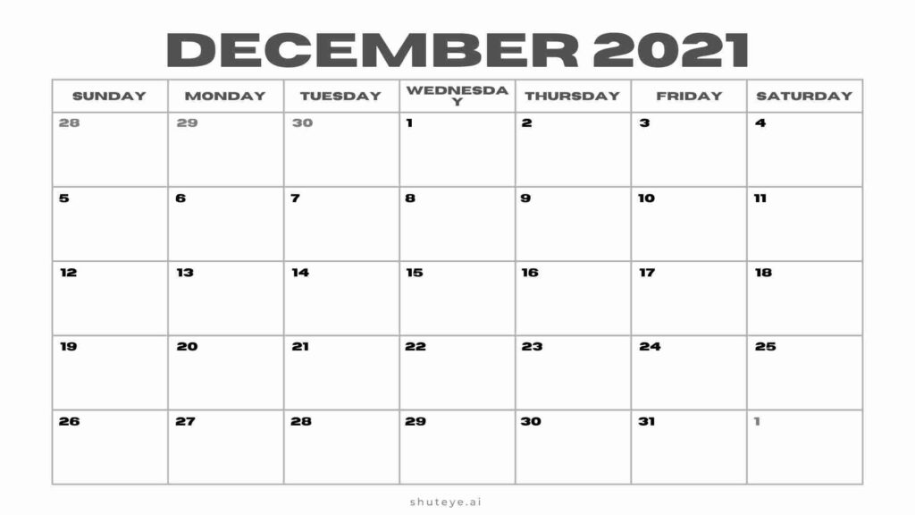 Printable December Calendar 2021 | Free Printable Calendars - ShutEye