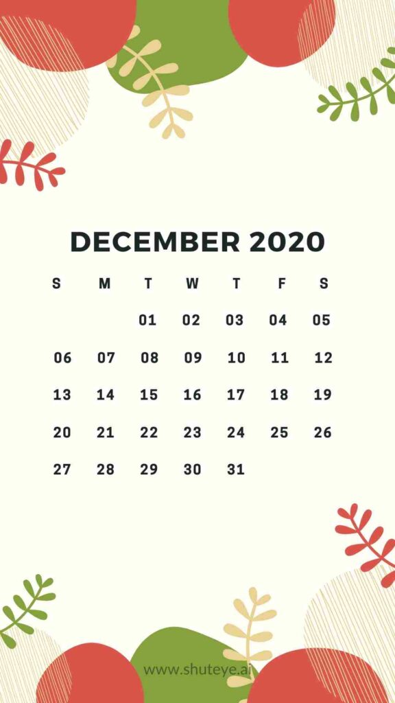 ShutEye Free Printable December Calendar