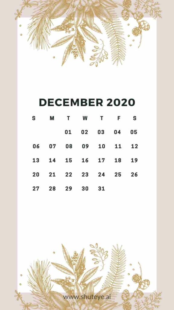 ShutEye Free Printable December Calendar