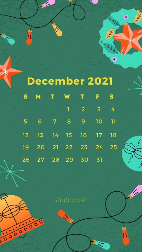 ShutEye Free Printable December Calendars 2021