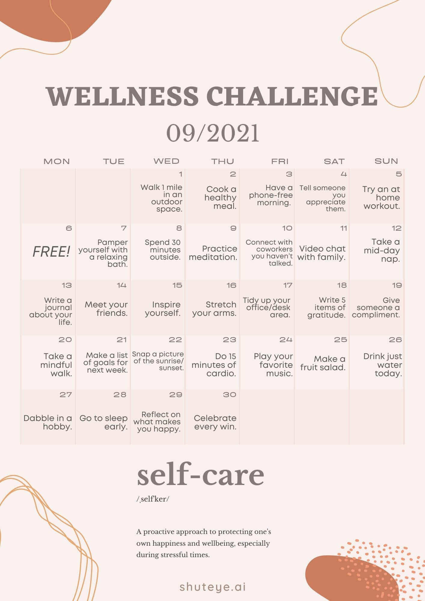 30 Day Wellness Challenge Calendar Ideas Free & Effective! ShutEye