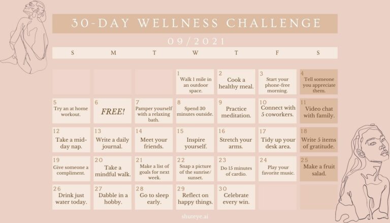 30 Day Wellness Challenge Calendar Ideas | Free & Effective! - ShutEye