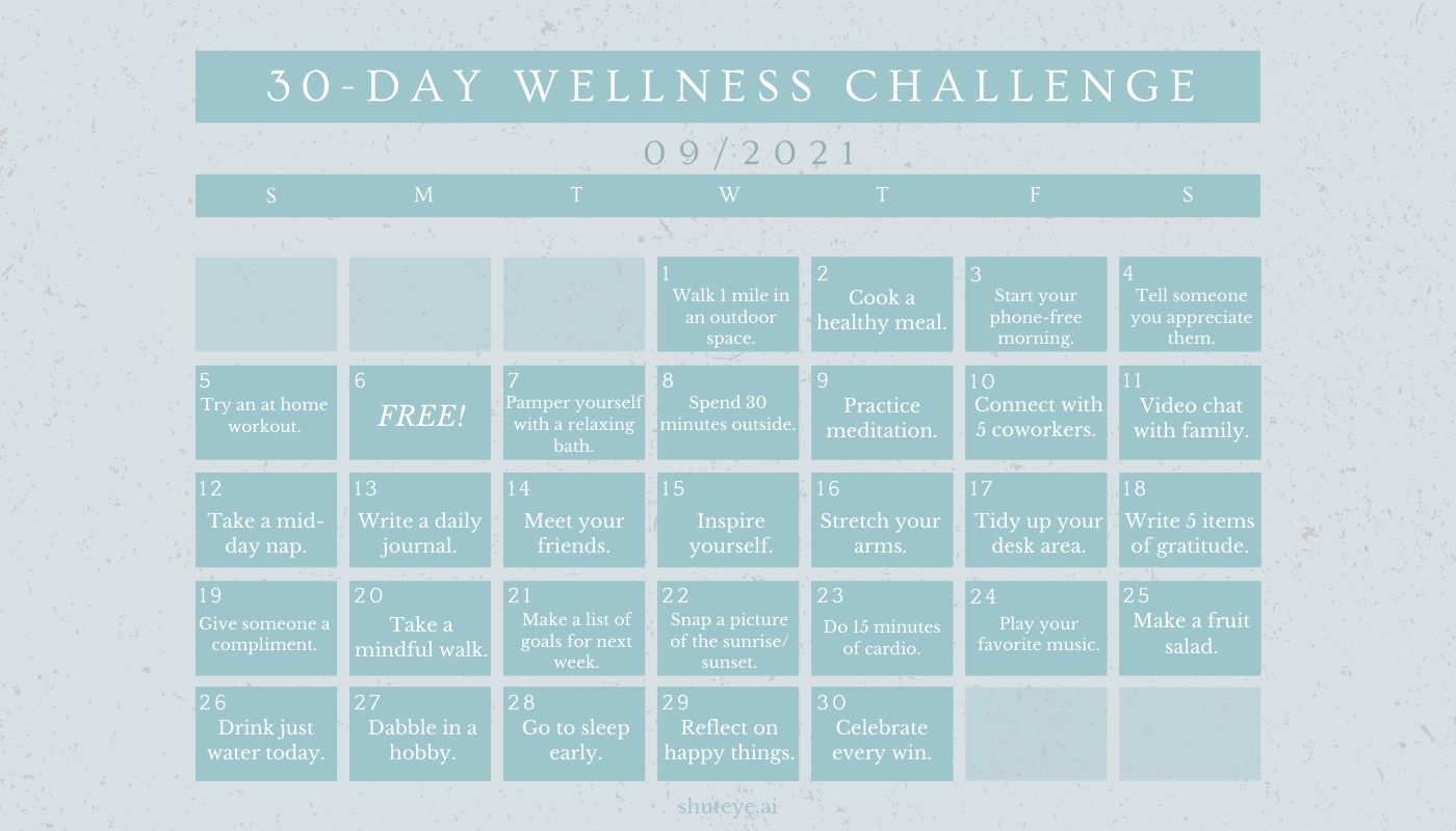 30 Day Wellness Challenge Calendar Ideas Free And Effective Shuteye