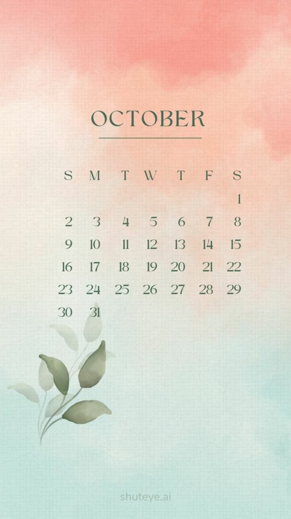 ShutEye Printable October Calendar 2022