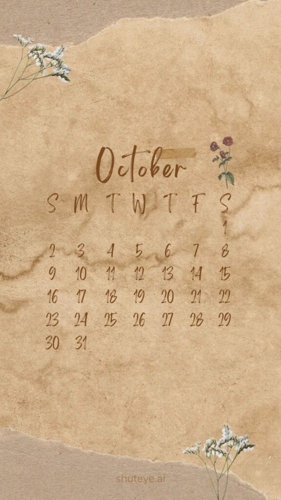 ShutEye Printable October Calendar 2022