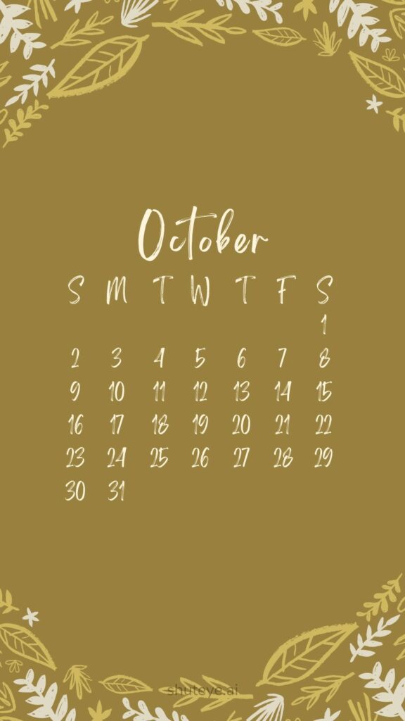 ShutEye Printable October Calendar 2022