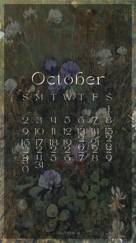 ShutEye Printable October Calendar 2022