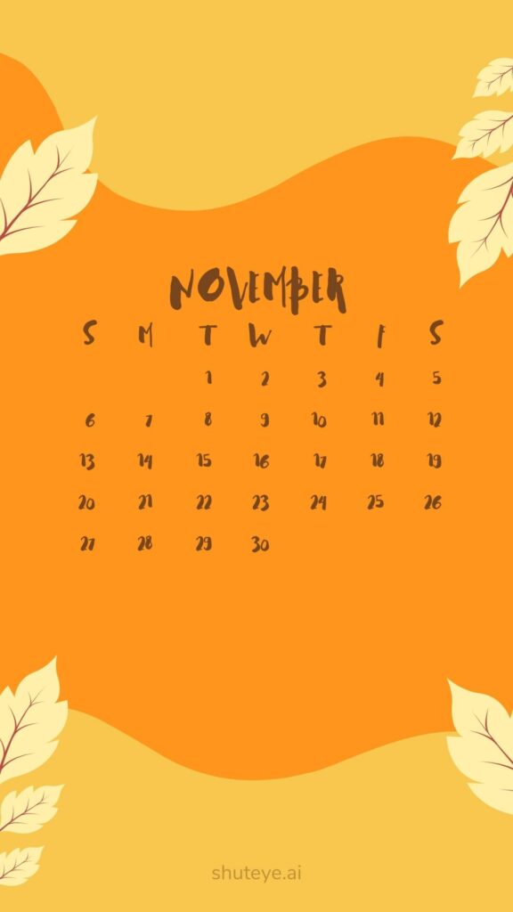 ShutEye Printable November Calendar 2022