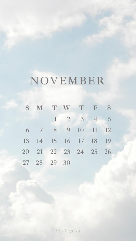 ShutEye Printable November Calendar 2022