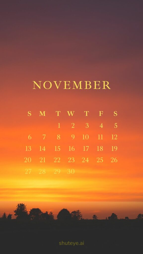 ShutEye Printable November Calendar 2022