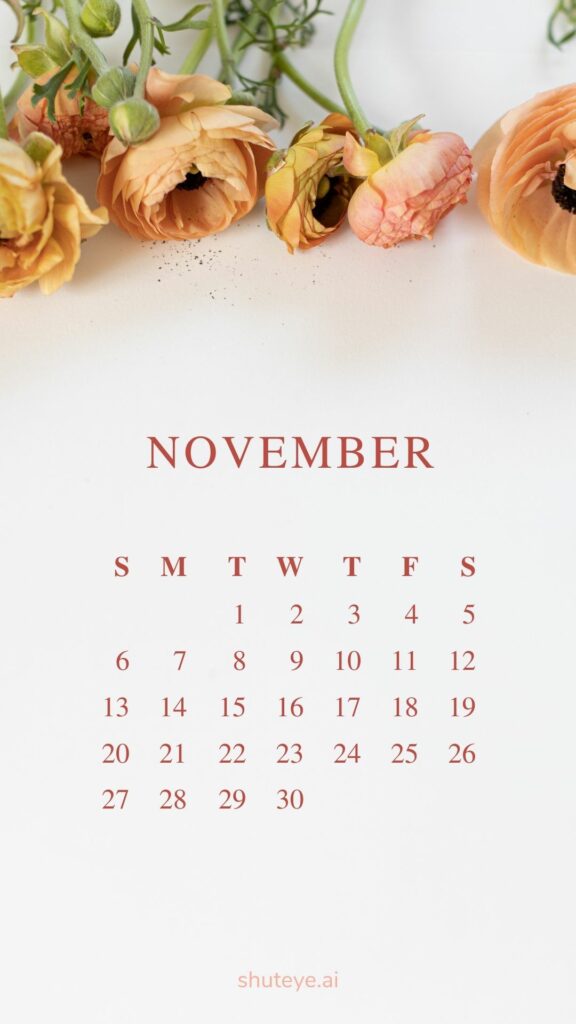 ShutEye Printable November Calendar 2022