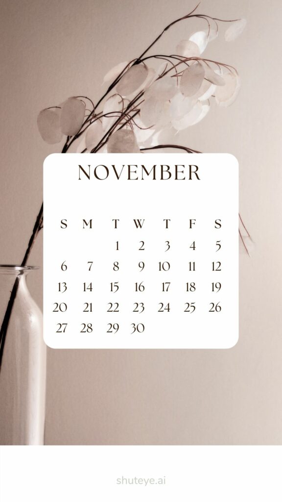 ShutEye Printable November Calendar 2022