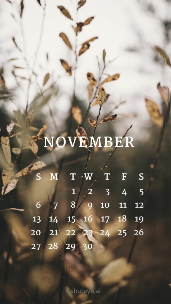 ShutEye Printable November Calendar 2022