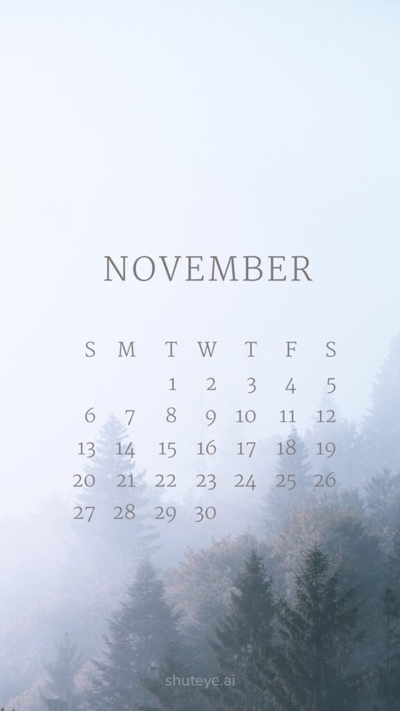 ShutEye Printable November Calendar 2022