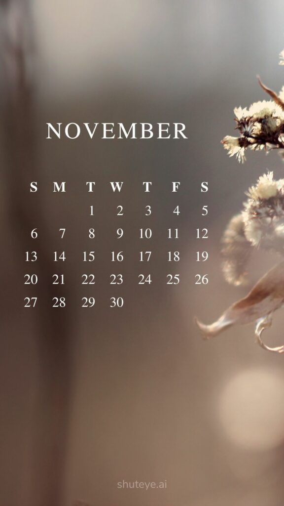 ShutEye Printable November Calendar 2022