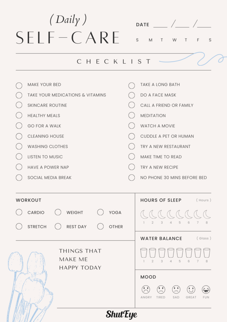 self care planner templates shuteye