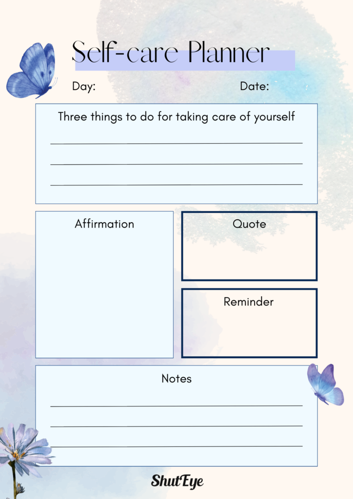 self care planner templates shuteye