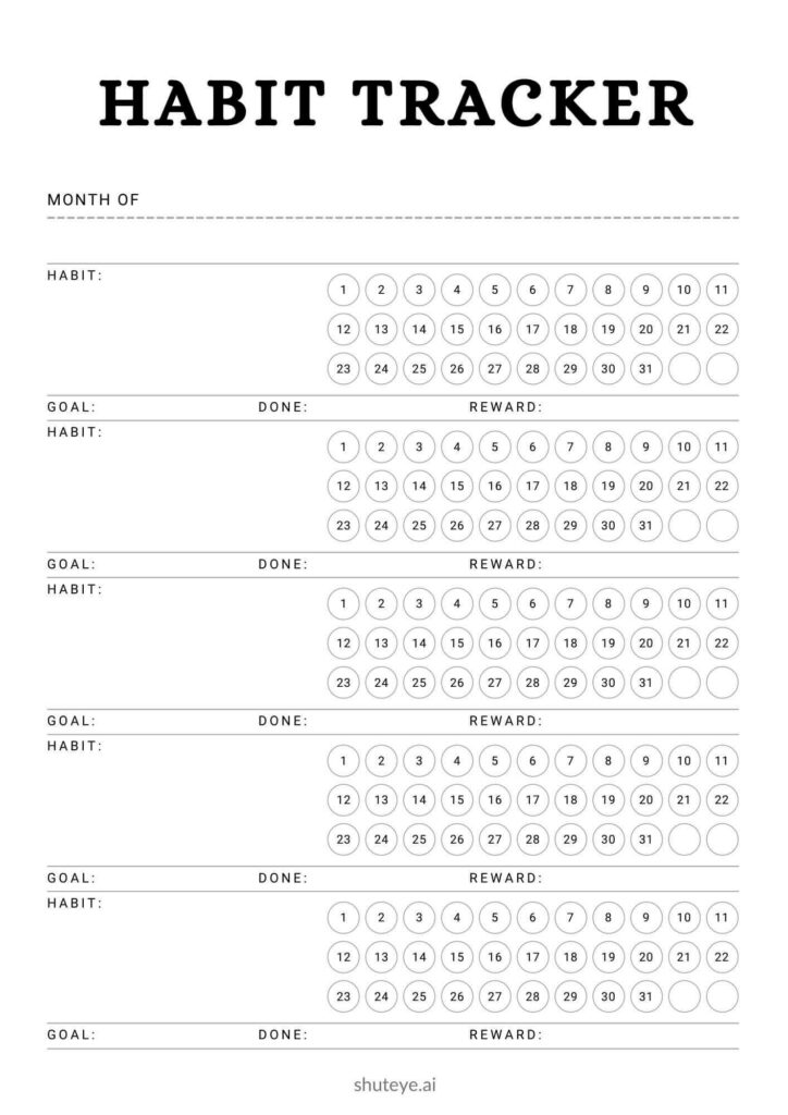 ShutEye Free Printable Habit Tracker Templates and Ideas