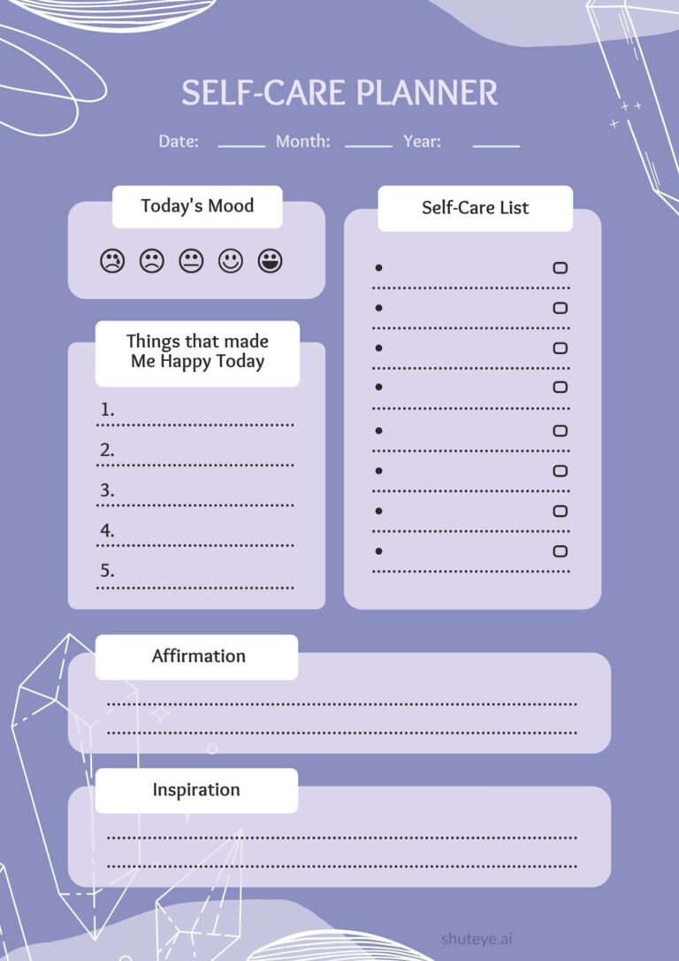 21 Free Printable Self-care Planner Templates for a Better You - ShutEye