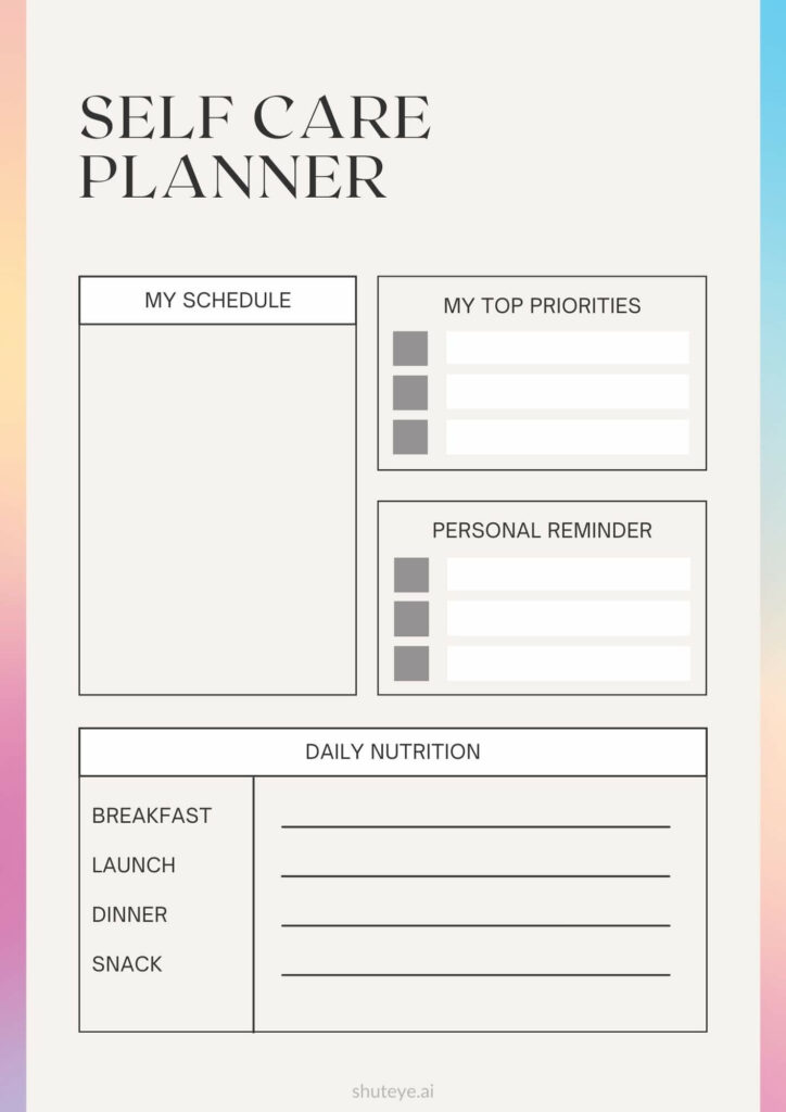 Printable Self Care Plan Template Pdf Ardelle Irving