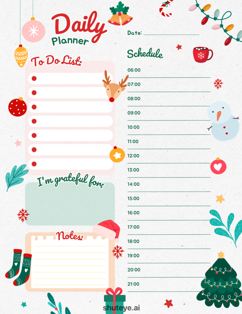 free printable template daily planner