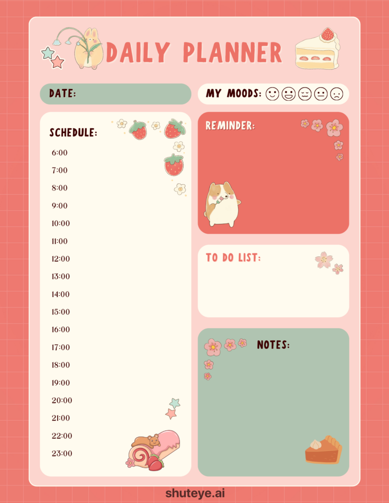 free printable template daily planner