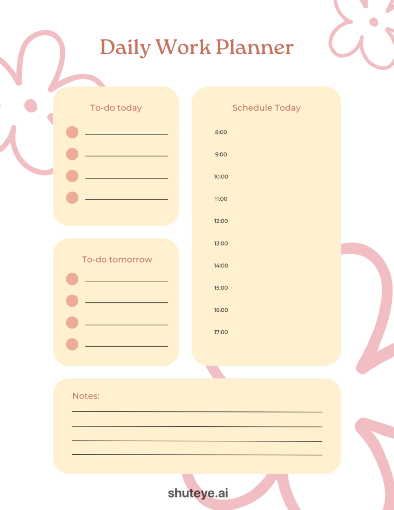 free printable template for daily work