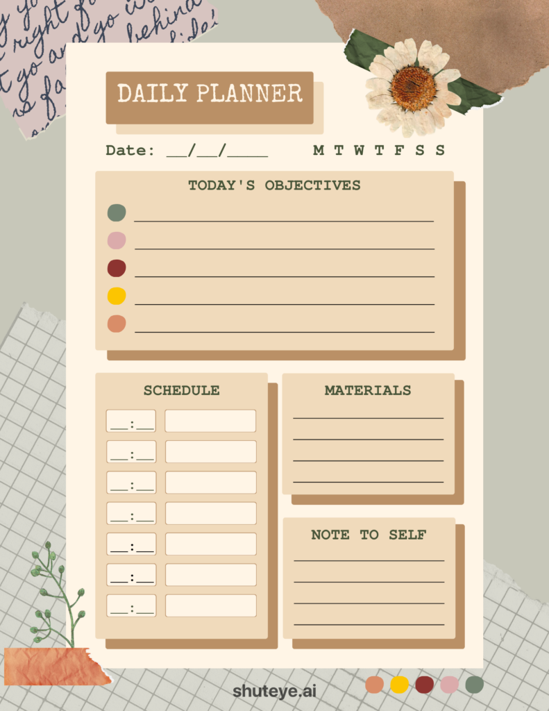 free printable template daily planner