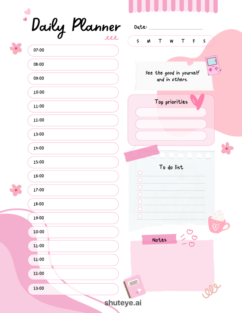 free printable template daily planner