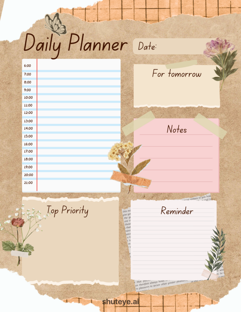 free printable template daily planner