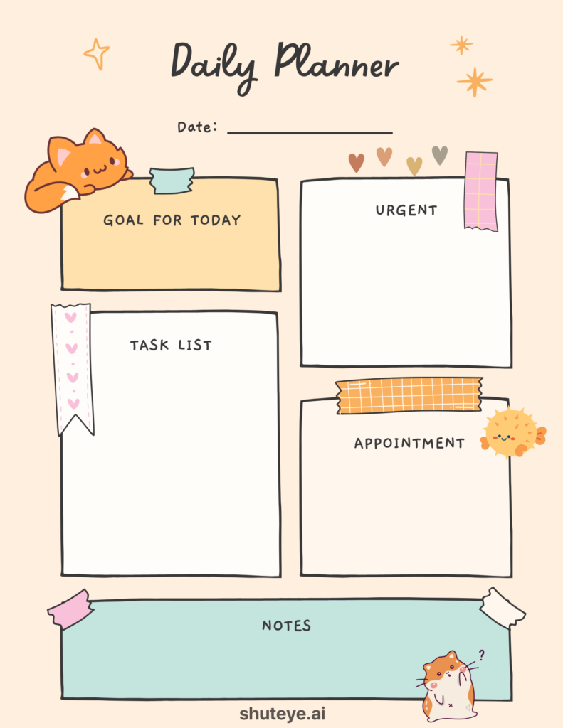 free printable template daily planner