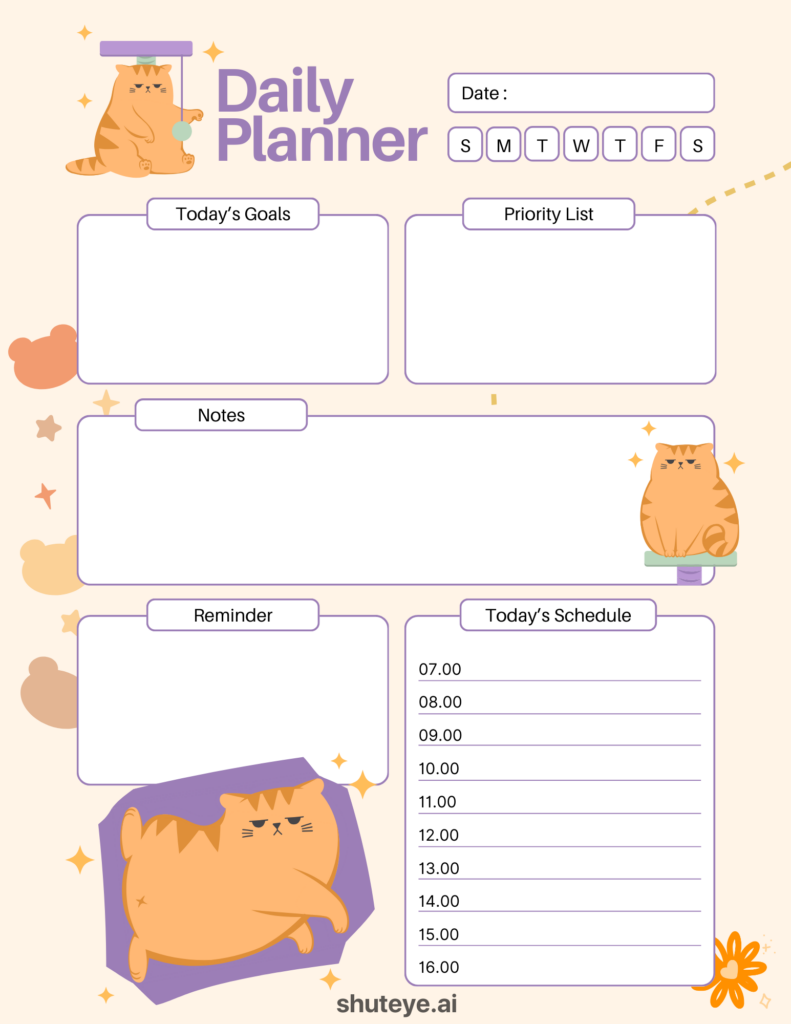 free printable template daily planner