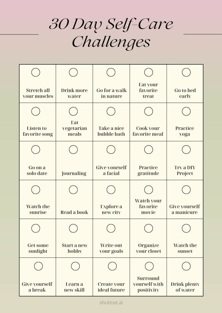 30-Day Self-Care Challenge Printables and Ideas - ShutEye