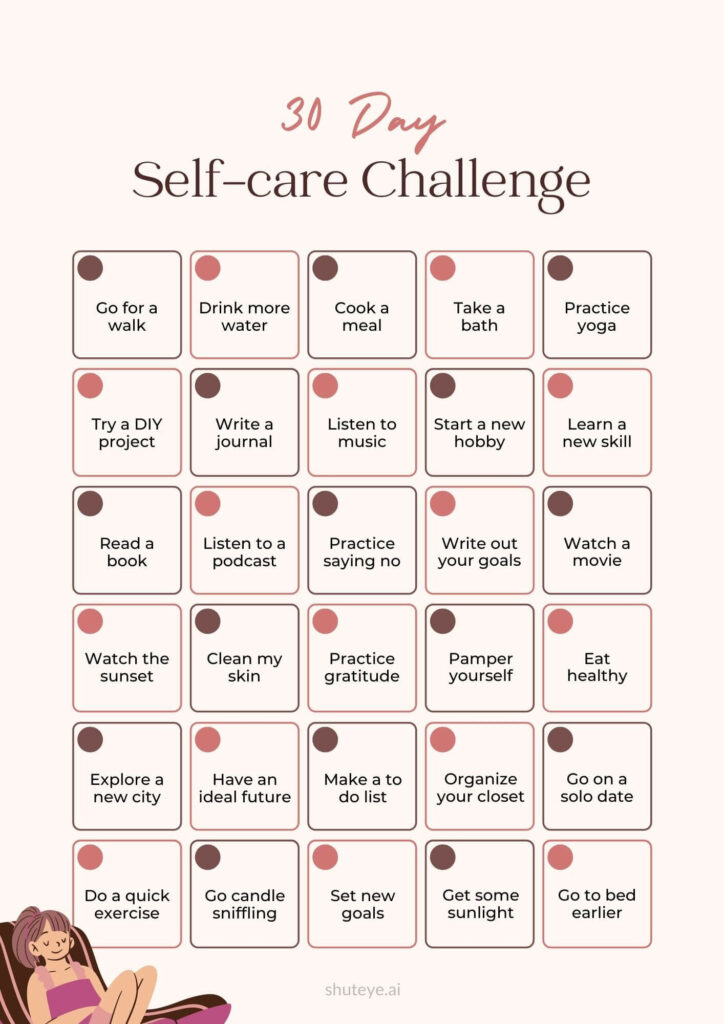 30-Day Self-Care Challenge Printables and Ideas - ShutEye