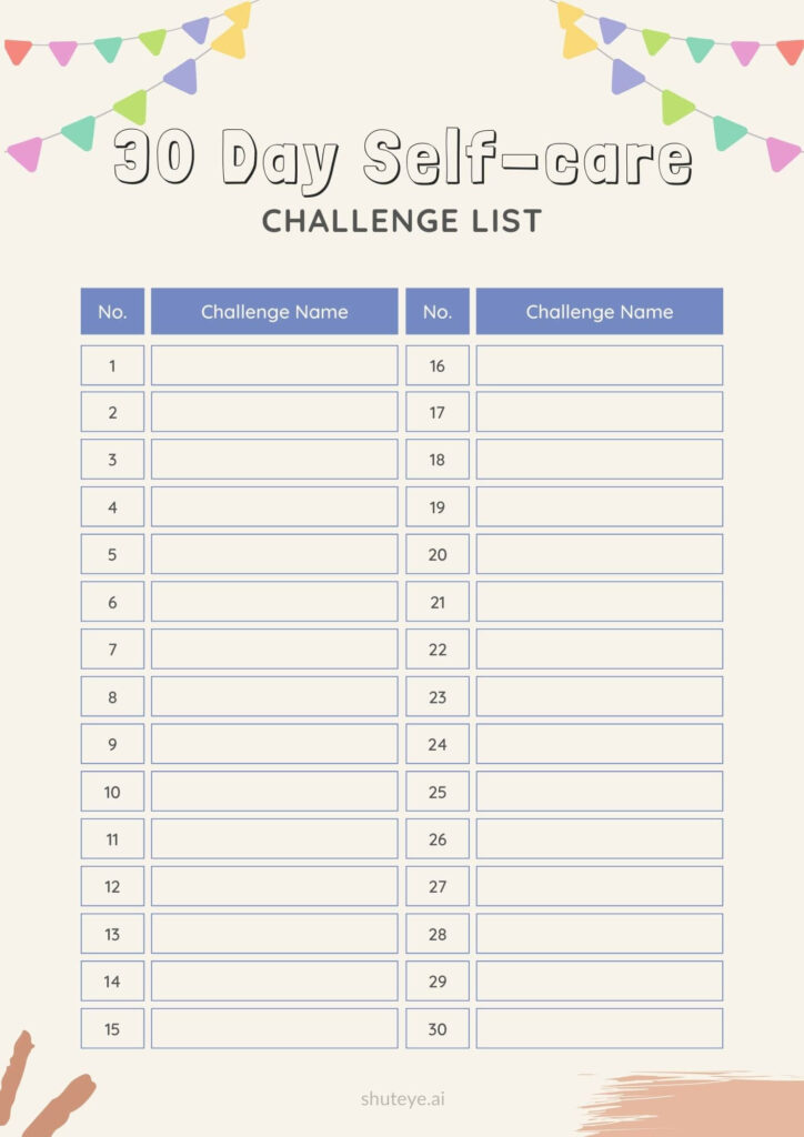 ShutEye 30-Day Self-Care Challenge Printables & Ideas