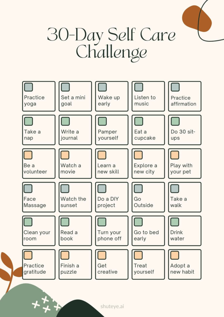 30-Day Self-Care Challenge Printables and Ideas - ShutEye