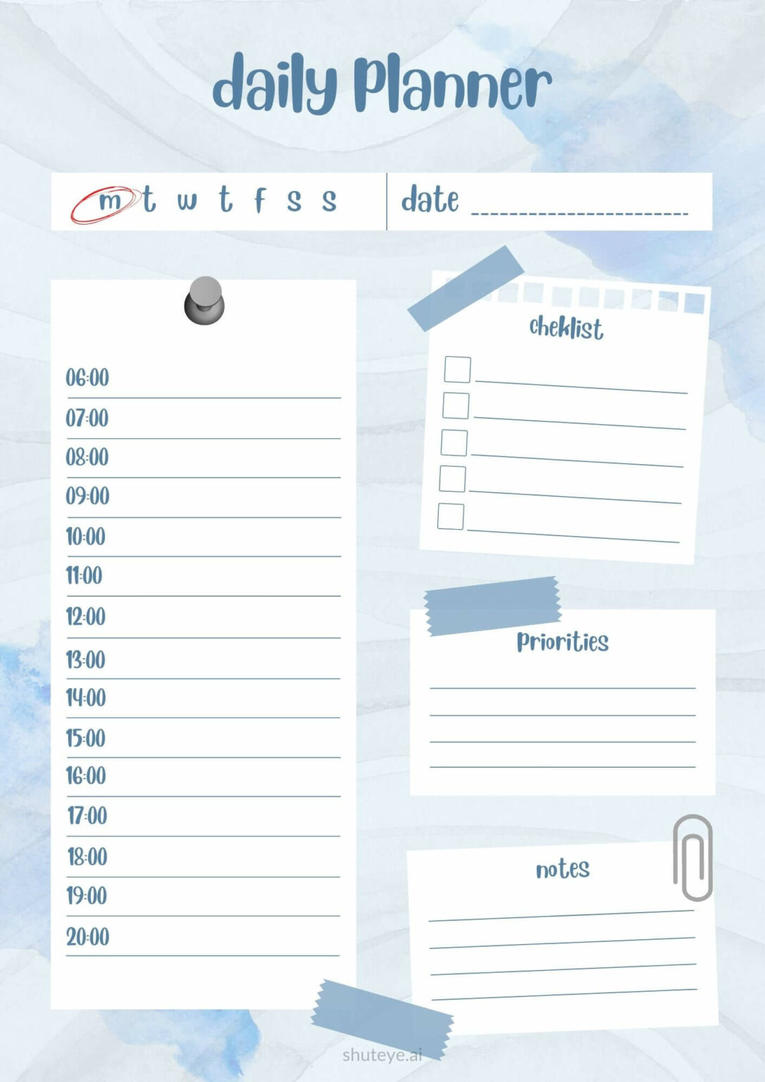 24 Free Printable Daily Planner Templates - ShutEye