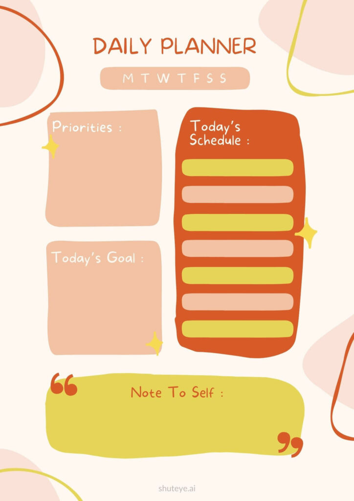 ShutEye Free Printable Daily Planner Template for Work and Study