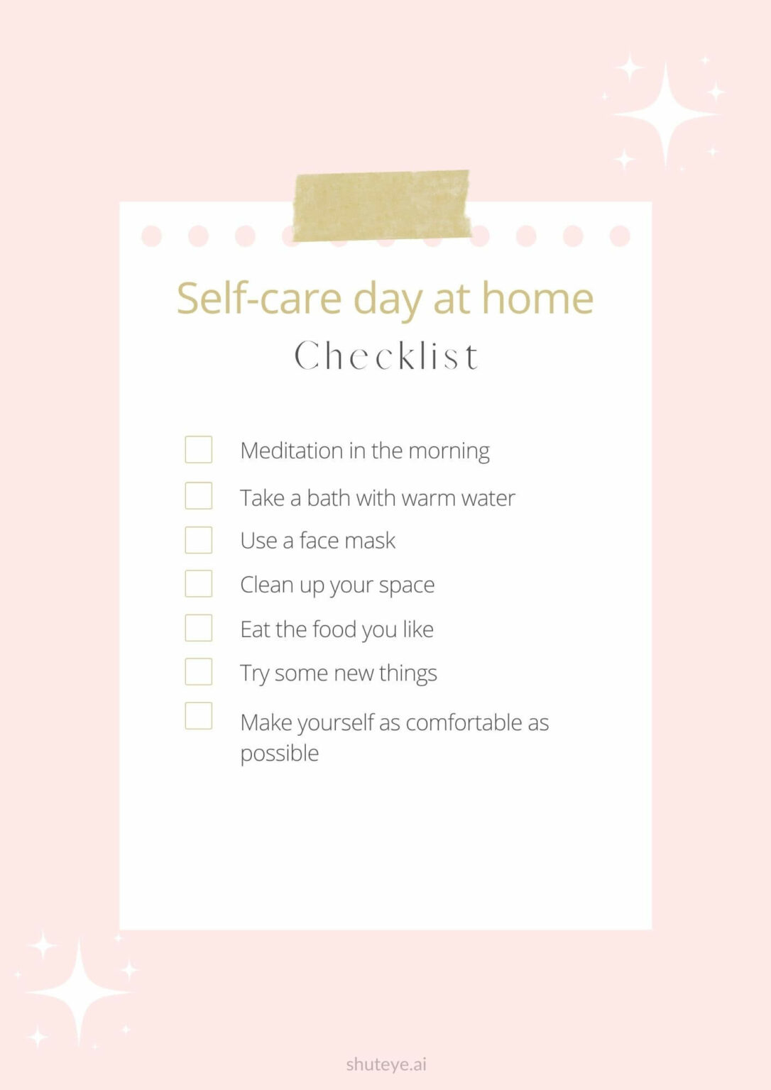 15 Printable Self-Care Checklist to Take Care of Your Daily Needs - ShutEye