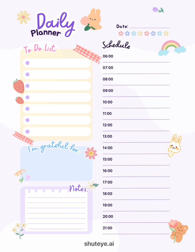 free printable template daily planner