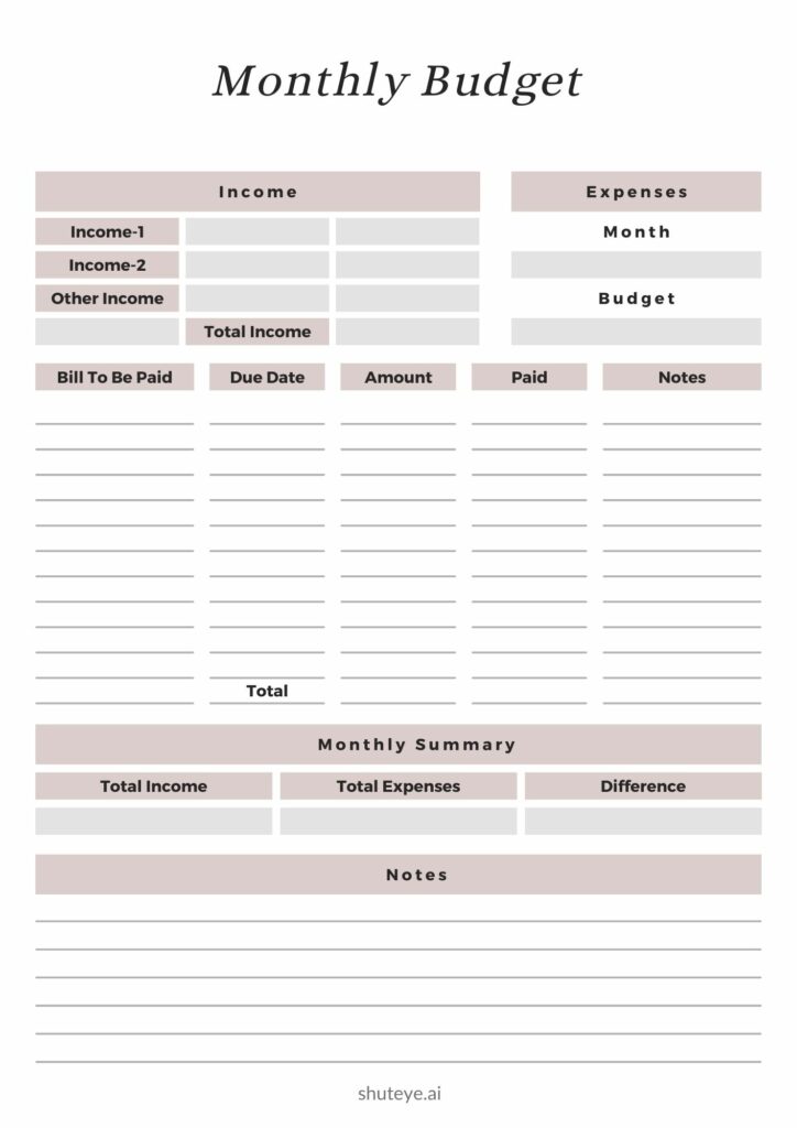 budget planner template free printable