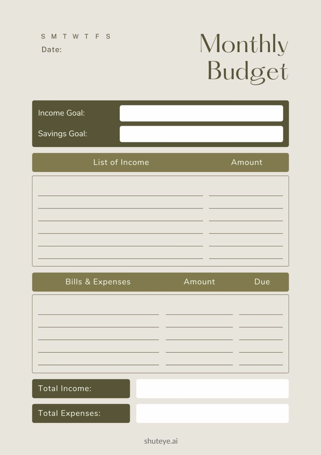 Free Printable Budget Planner Templates Shuteye