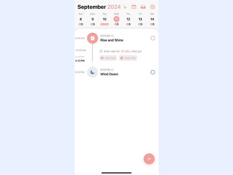 structured app feature adding tasks to a timeline