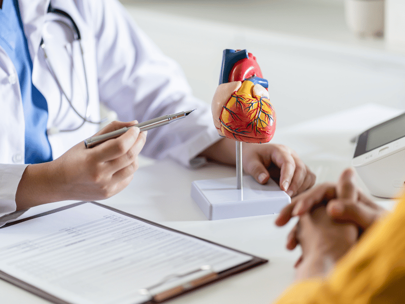 doctor pointing to heart which is one of the health implications of sleeping too much