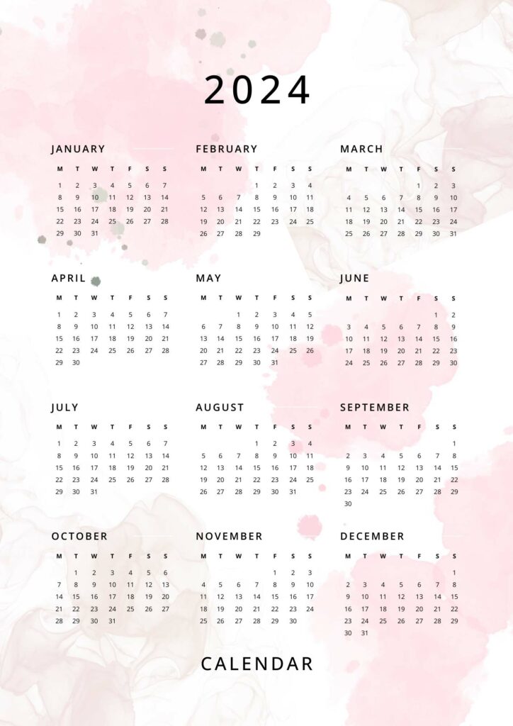 abstract pink and beige printable calendar 2024 to download