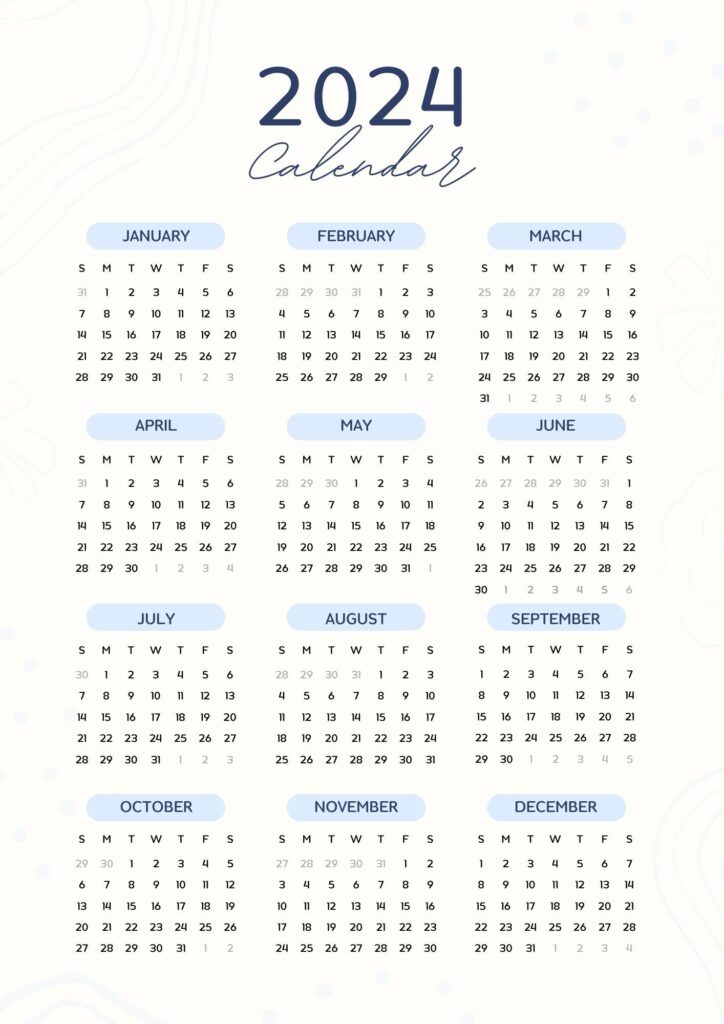 minimalistic printable calendar 2024 to download
