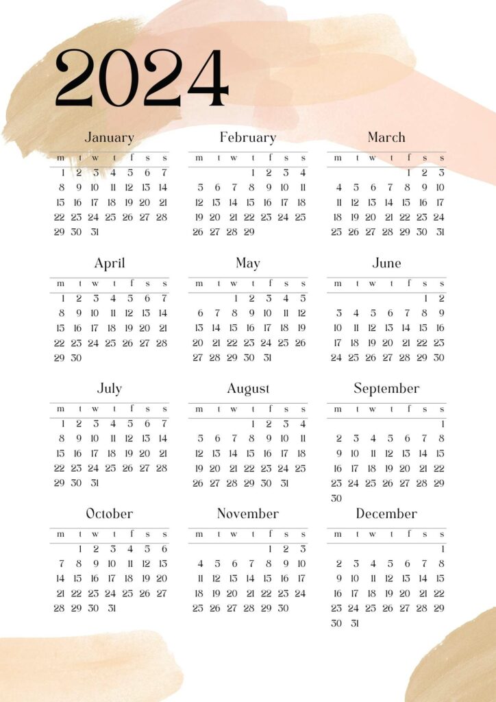 abstract classy printable calendar 2024