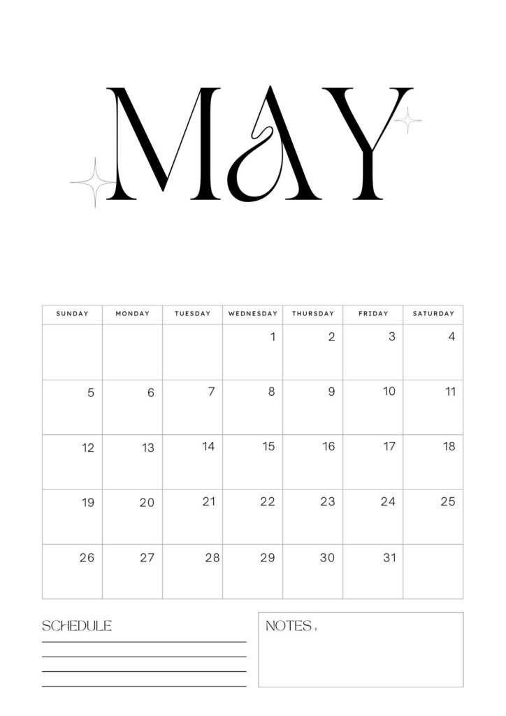 minimalistic free printable may calendar